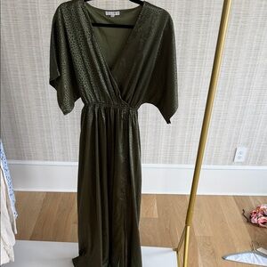 Baltic born Elegant Olive Green animal print Wrap Dress